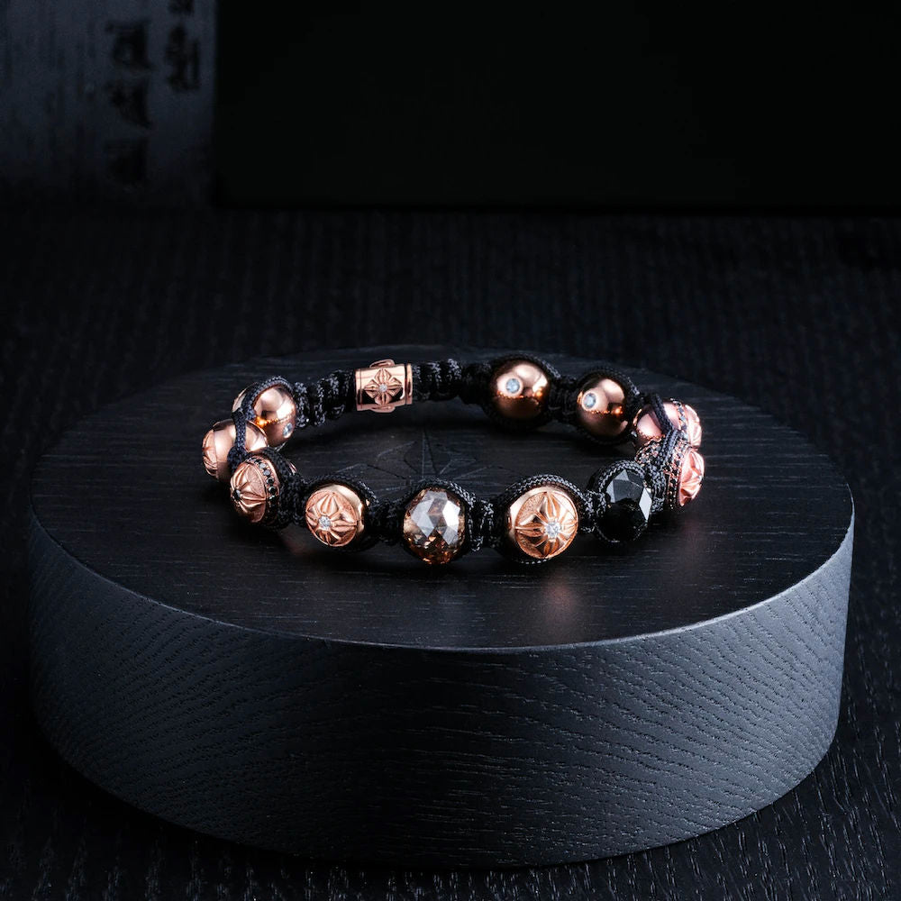 10mm Flettet Sort 18K Guld Armbånd m. Diamant & Safir