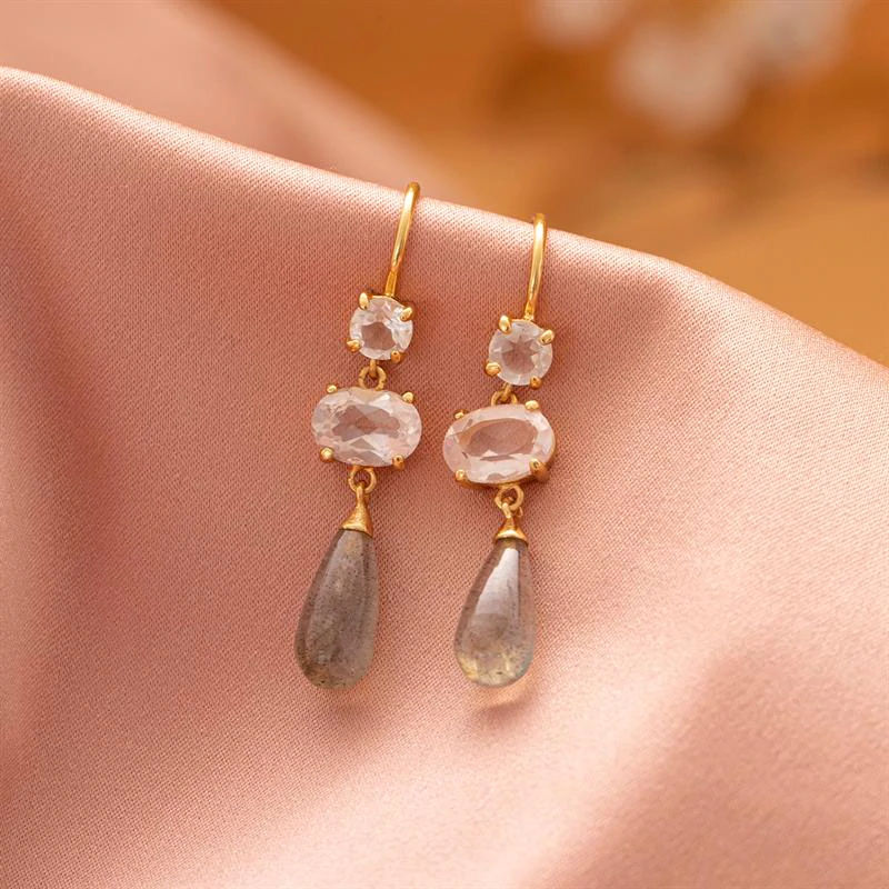 Tropfen-Ohrringe vergoldet 18K I Quartz & Labradorit