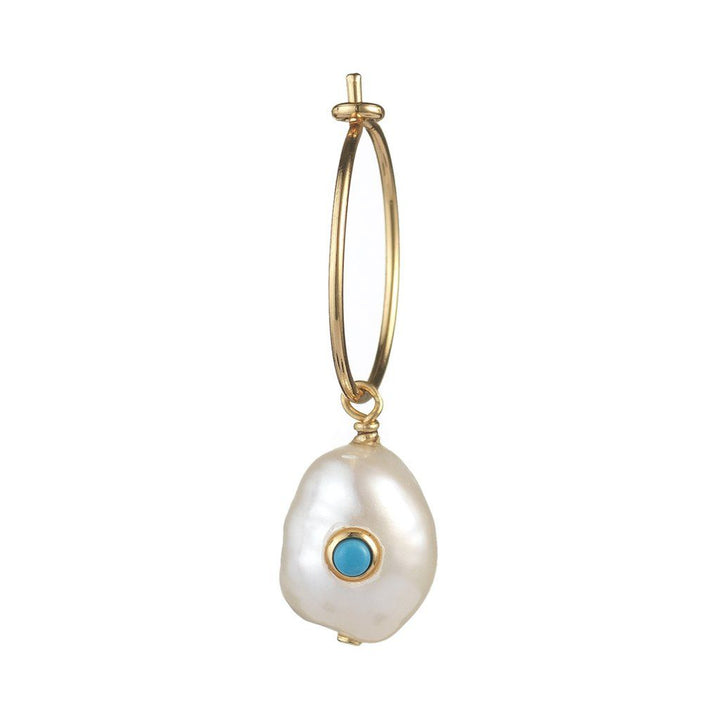 Pearl Gold Plated Hoop w. Pearl & Turquoise