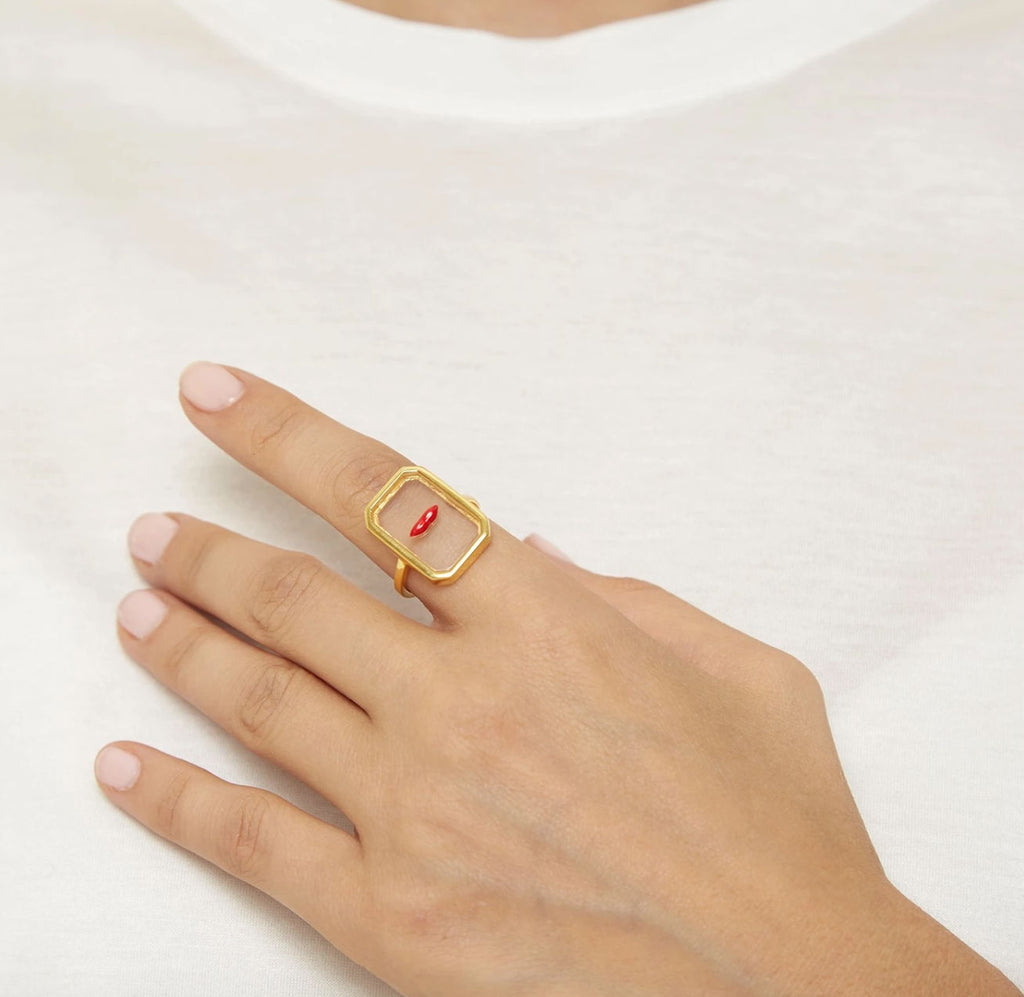Lips Red & Transparent Gold Plated Ring