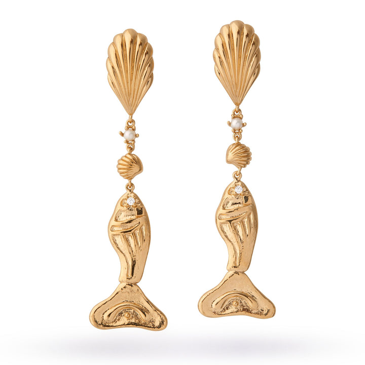 Ocean Artdeco Gold Plated Earring w. Pearl & Zirconia