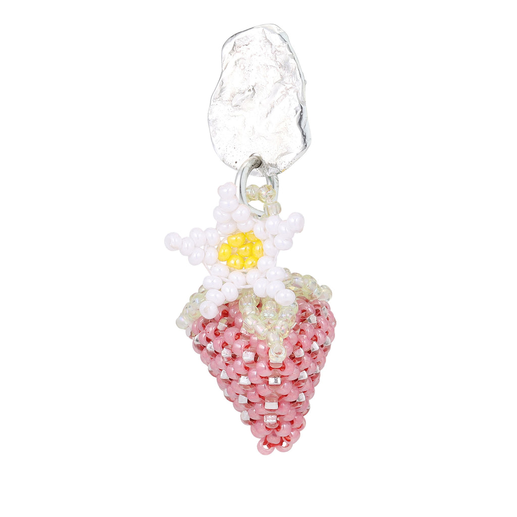 Strawberry Blob Earring Silver, Pink Beads