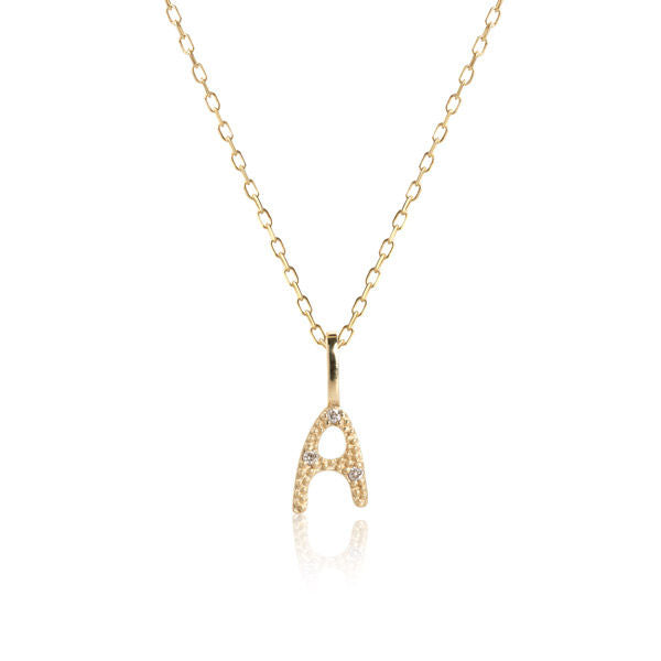 Letter A 10K Gold Pendant w. Diamonds