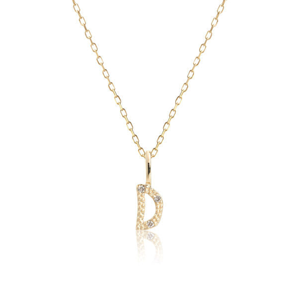 Letter D 10K Gold Pendant w. Diamonds