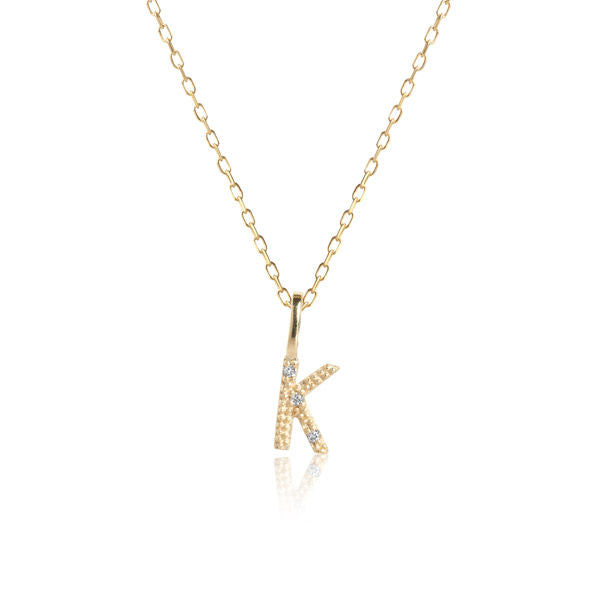 Letter K 10K Gold Pendant w. Diamonds