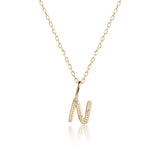 Letter N 10K Gold Pendant w. Diamonds