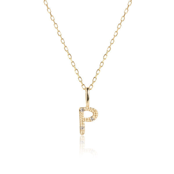 Letter P 10K Gold Pendant w. Diamonds