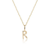 Letter R 10K Gold Pendant w. Diamonds