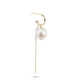 Chain & Baroque freshwater 10K Gold Hoop w. Pearl