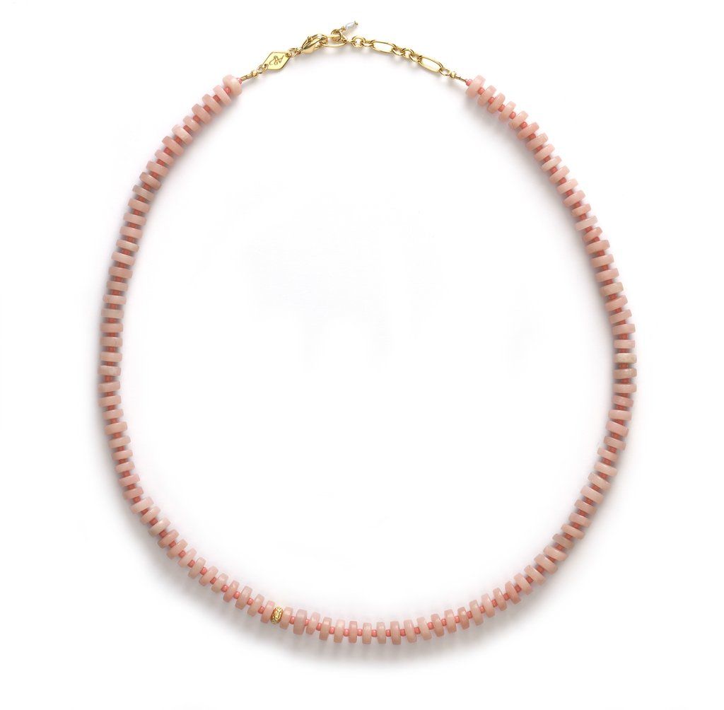 The Big Pink Gold Plated Necklace w. Opal & Beads