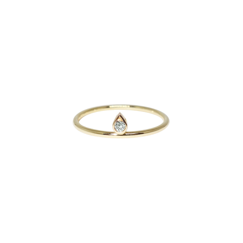 Winziger Tränen 14k goldener Ring w. Diamant