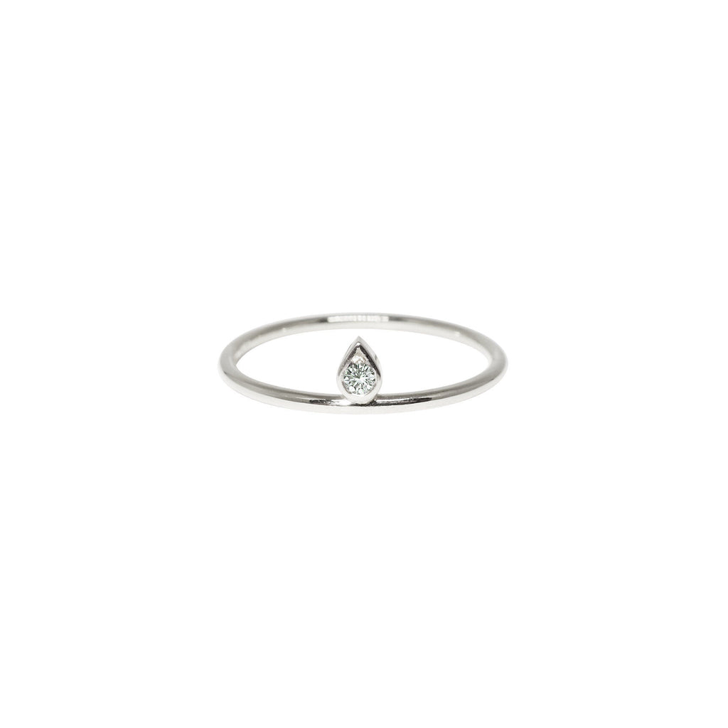 Winziger Tränen silberner Ring w. Diamant
