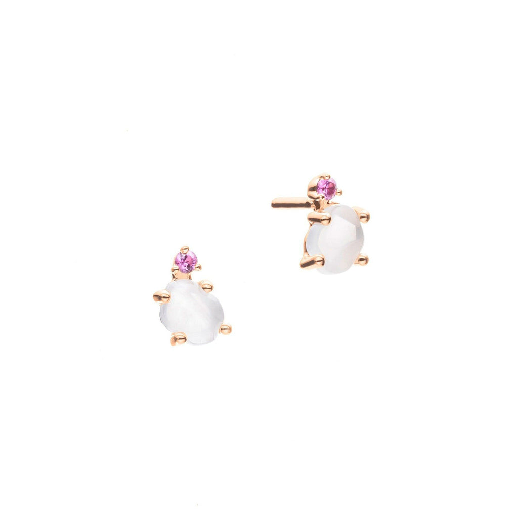 Tiny Cloud 18K Gold or Rosegold Studs w. Ruby, Sapphires, Tsavorite & Quartz