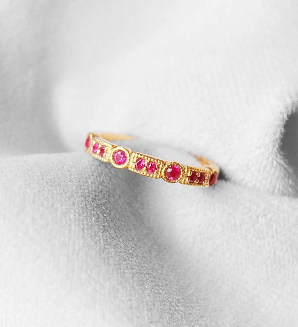 Trine Ji Hot Pink 14K Gold Ring w. Sapphires