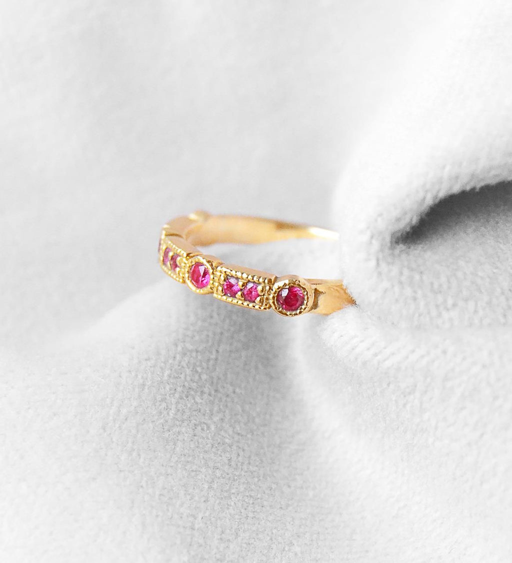 Trine Ji Hot Pink 14K Gold Ring w. Sapphires
