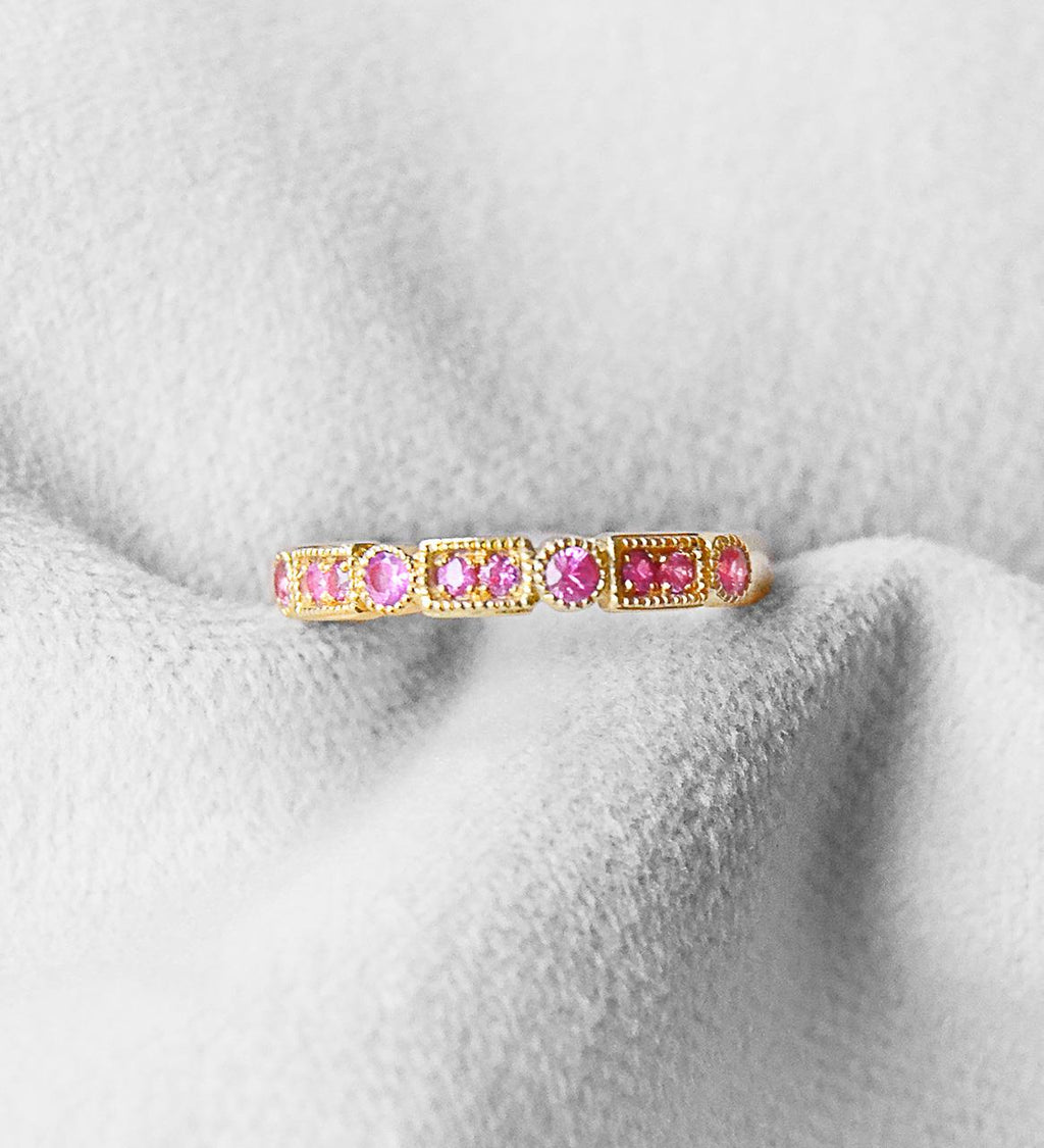 Trine Ji Light Pink 14K Gold Ring w. Sapphires