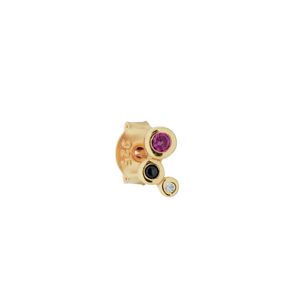 Trinity 18K Gold Plated Stud w. White, Black & Pink Zirconia