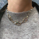 Triple Cloud 18K Gold Necklace w. Diamonds, Emeralds & Ruby