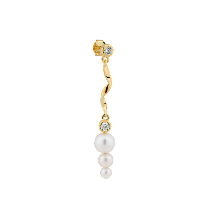 Twirl Pearl 18K Forgyldt Ørestik m. Hvid Zirkon & Perler