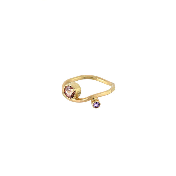 Jumbo Tiaré 18K Gold Ring w. Sapphires