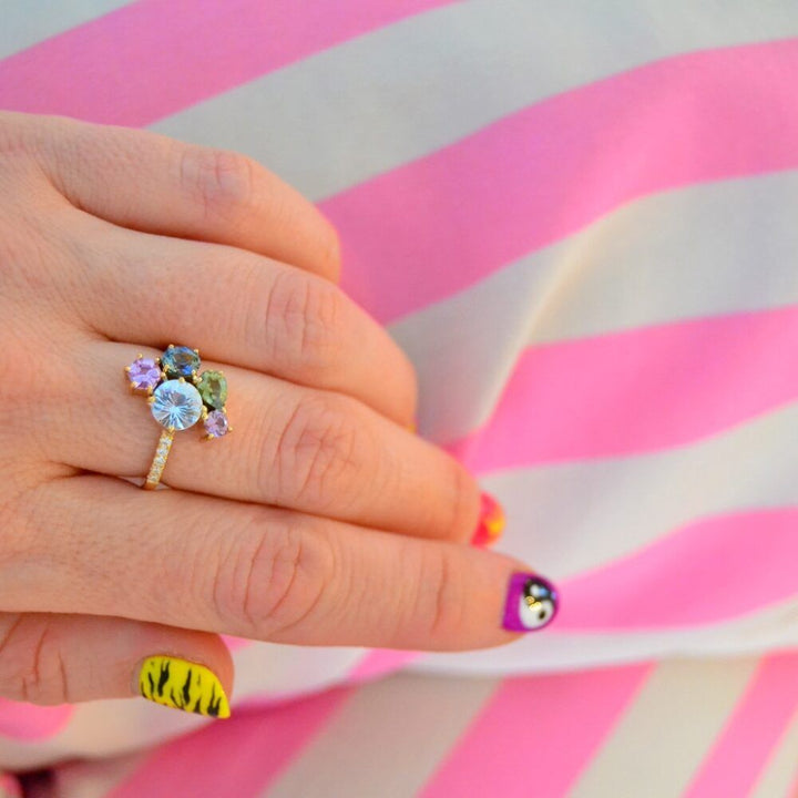 Varnaya Amatara 18K Guld Ring m. Diamant & Safirer