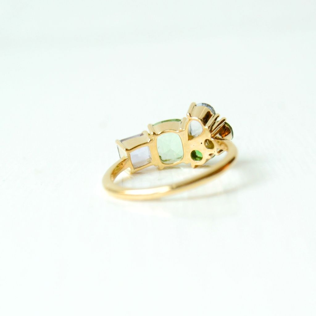 Varnaya Terima 18K Gold Ring w. Sapphires, Tsavorite & Tourmaline