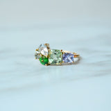 Varnaya Terima 18K Gold Ring w. Sapphires, Tsavorite & Tourmaline