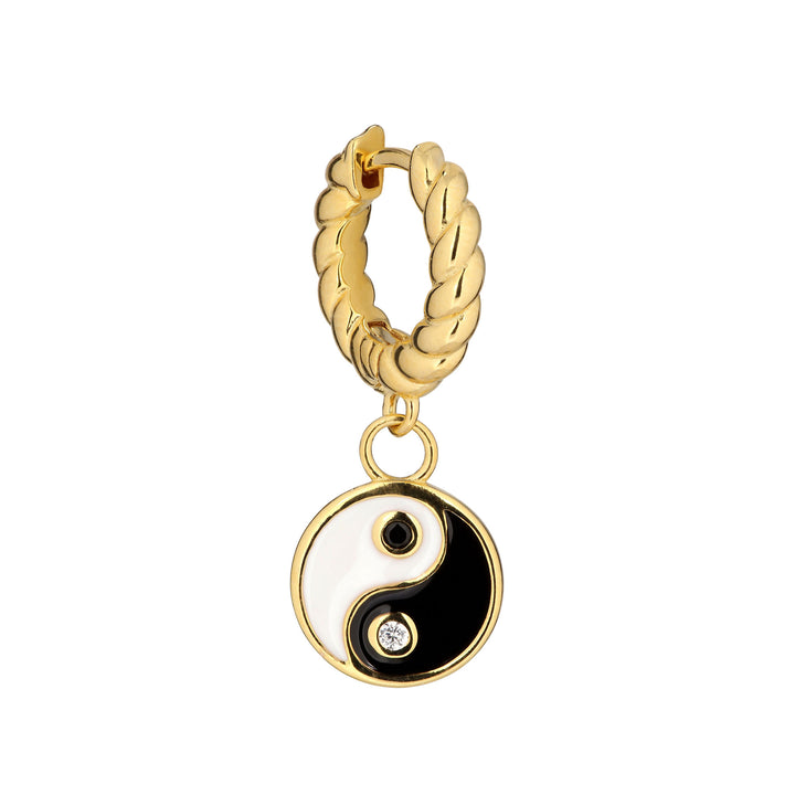 Yin Yang 18K Forgyldt Huggie m. Hvid Zirkon