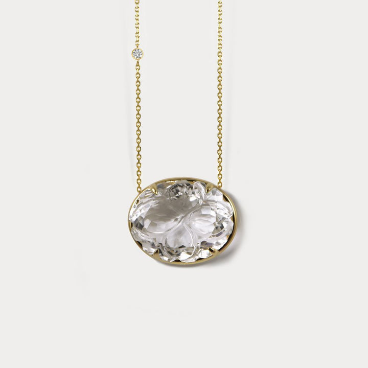 Camelia 18K Gold Necklace w. Diamonds & Crystal Quartz