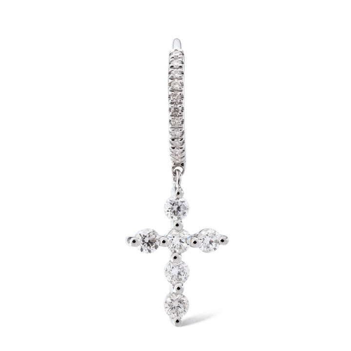 Pavéd Kors Piercing 18K Guld, Hvidguld el. Rosaguld Hoop m. Diamant