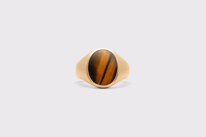 IX Oval Signet Tiger Eye Gold Plated Ring