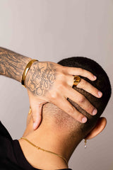 IX Cushion Signet 22K Gold Plated Ring w. Tiger's Eye Ring