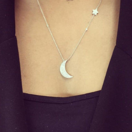 Universe Moon and Star 18K Gold, Rosegold or Whitegold Necklace