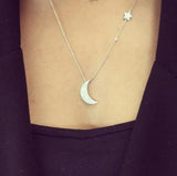 Universe Moon and Star 18K Gold, Rosegold or Whitegold Necklace