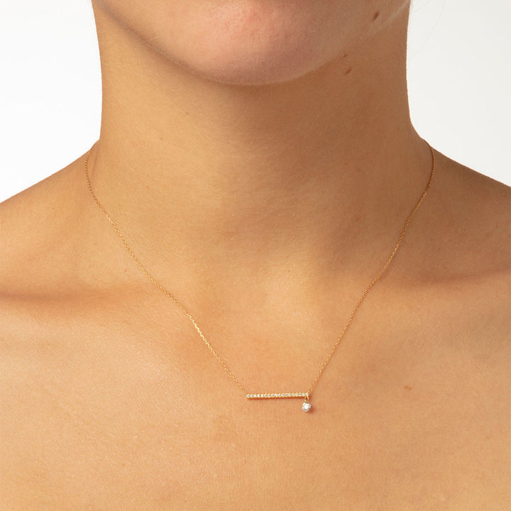 Bar Pavé 18K Gold Necklace w. Diamonds