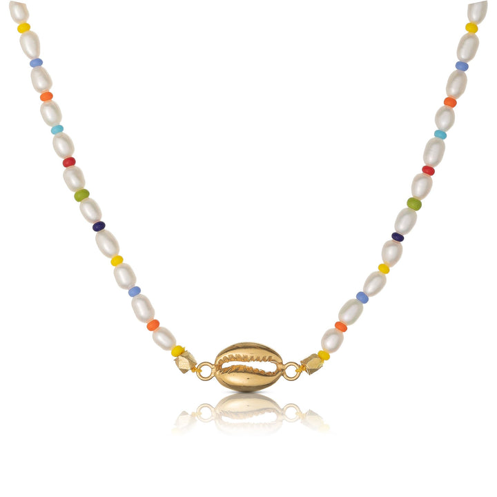 Cowrie 18K Forgyldt Halskæde m. Perler