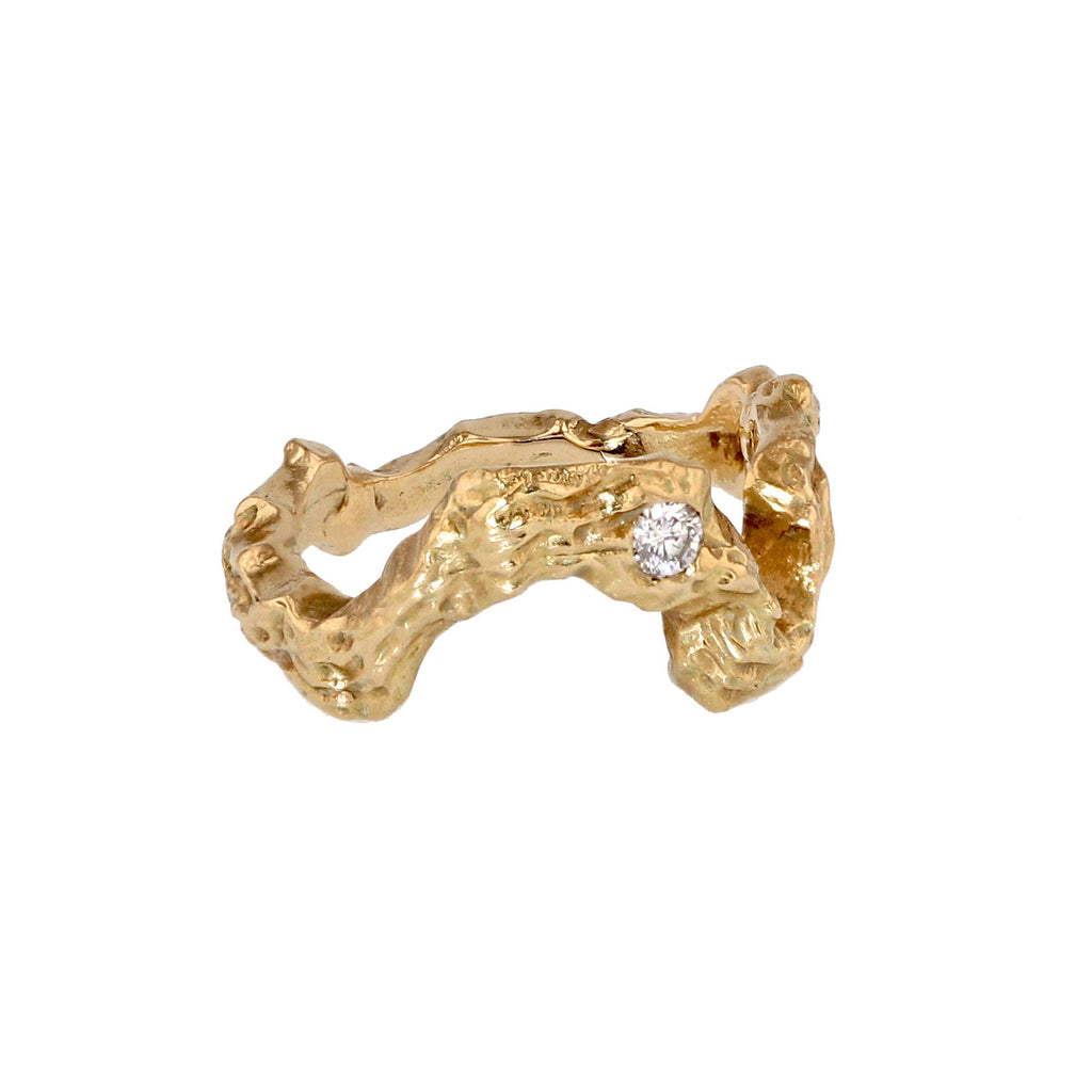 Curvy Ocean Wave 14K eller 18K Guld Ring m. Diamant