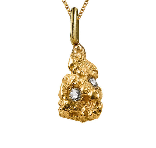 Nugget Ocean 9K Gold Necklace w. Diamonds
