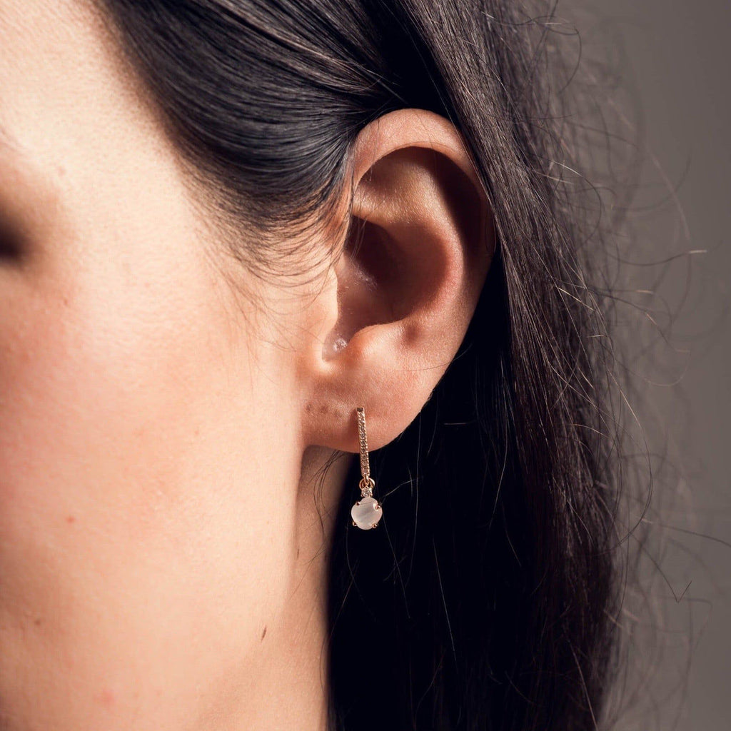 Tiny Cloud Pavé 18K Gold Hoops w. Quartz & Diamonds