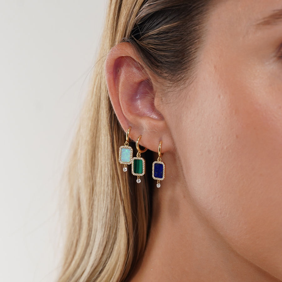 Piercing Semi Precious 18K Gold Earring w. Lapis & Diamonds