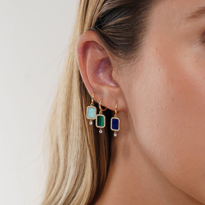 Piercing Semi Precious 18K Gold Earring w. Lapis & Diamonds