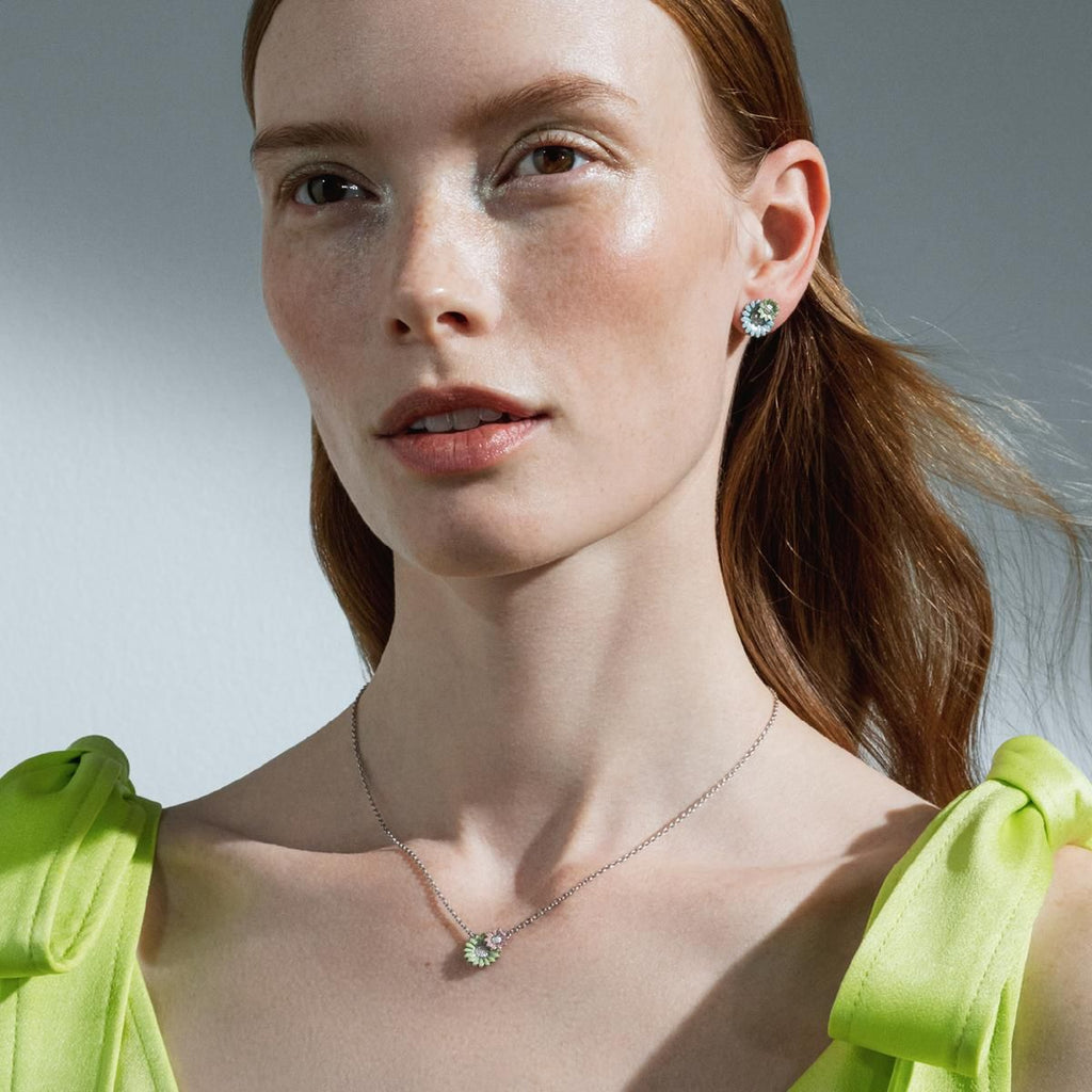 Daisy x Stine Goya Silver, Green & Pink Earrings