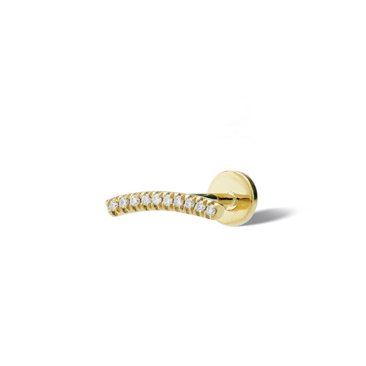 Pavé Curvy Bar Piercing 18K Gold Stud w. Diamonds