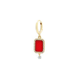 Piercing Semi Precious 18K Gold Earring w. Coral & Diamonds