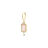 Piercing Semi Precious 18K Gold Earring w. Rose Pearl & Diamonds