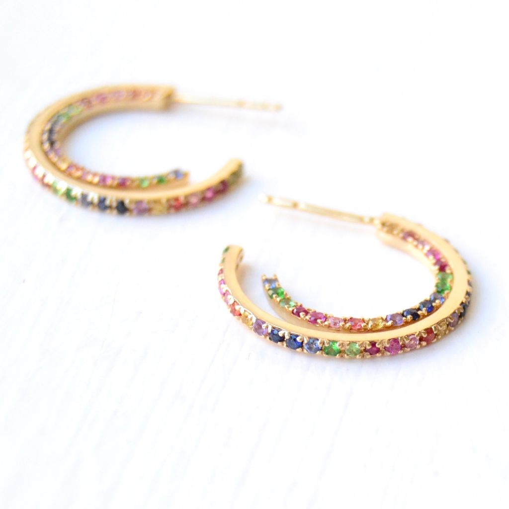 Josephine 18K Gold Earrings w. Sapphires, Tsavorites, Rubies & Amethysts