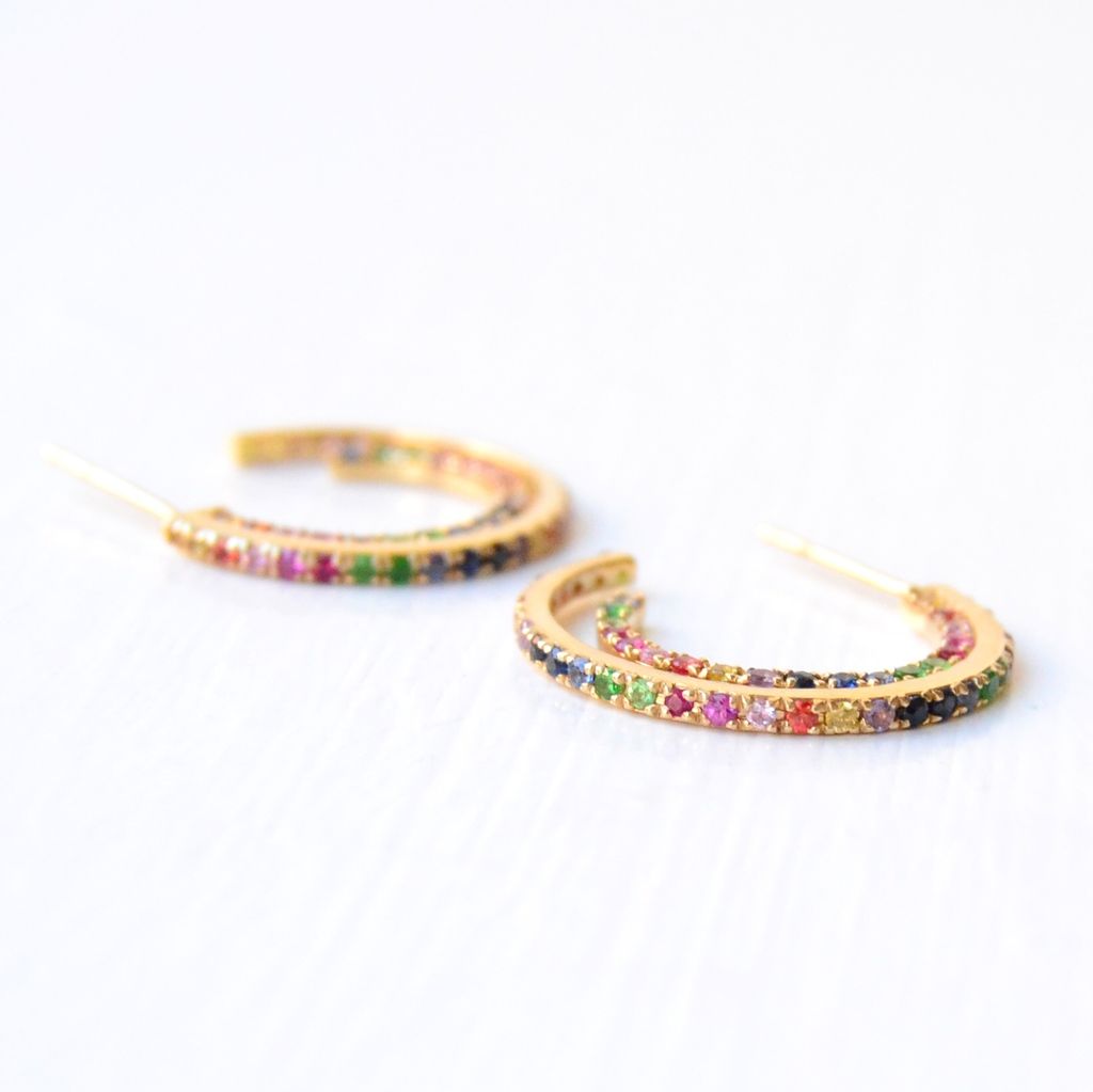 Josephine 18K Gold Earrings w. Sapphires, Tsavorites, Rubies & Amethysts