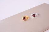 IX Crunchy Ornate Garnet Signet Gold Plated Ring