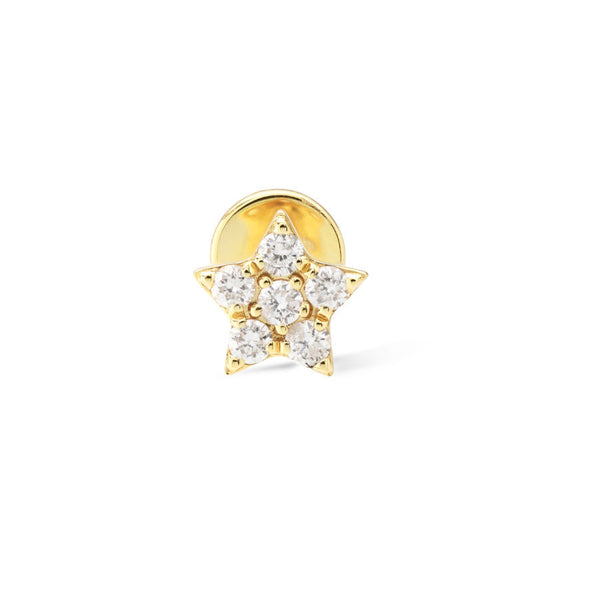 Pavé Star Piercing 18K Gold Stud w. Diamonds