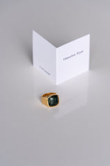 IX Cushion Signet 22K Gold Plated Ring w. Hawks Eye Ring